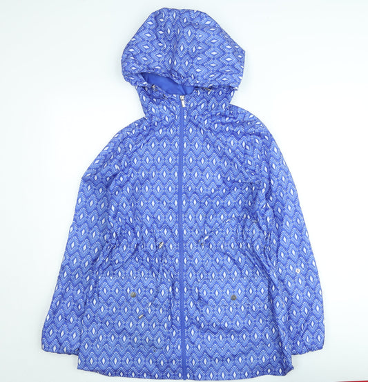 Dunnes Women Blue Hooded Rain Coat Jacket Size M
