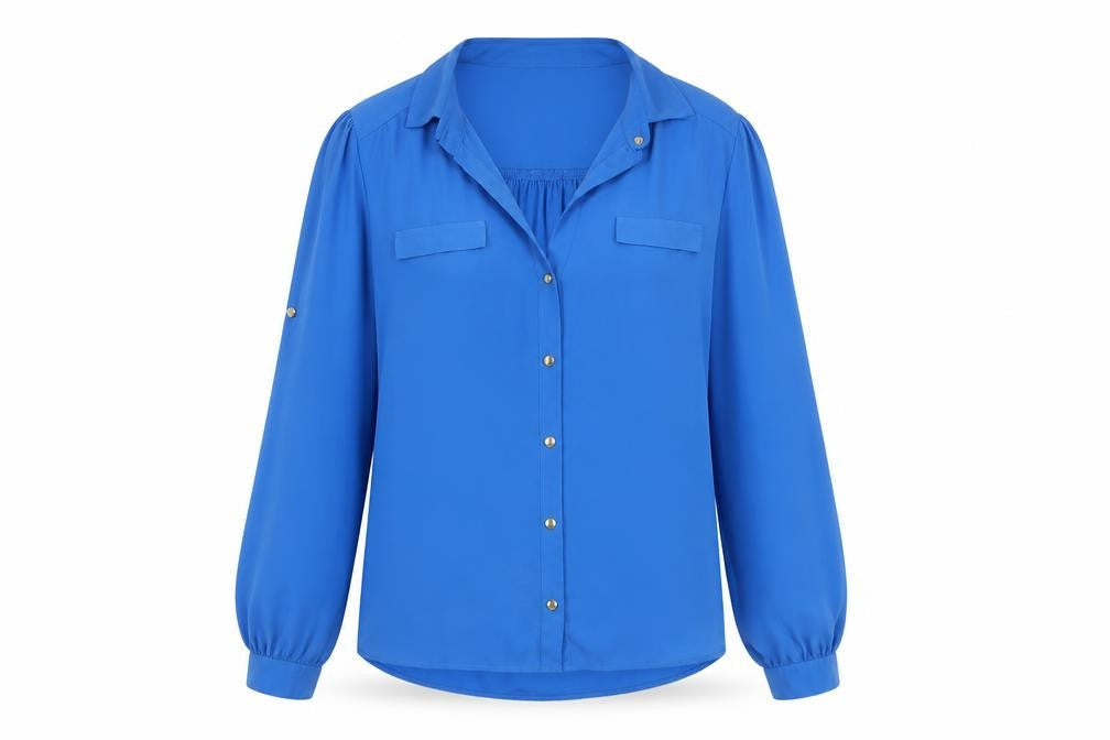 Oasis Women Blue Long Sleeve Collared Chiffon Blouse Size 10
