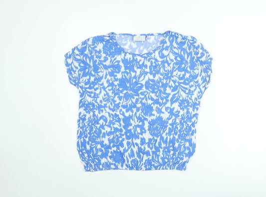 Kaffe Women Blue Floral Short Sleeve Tunic Blouse Size S