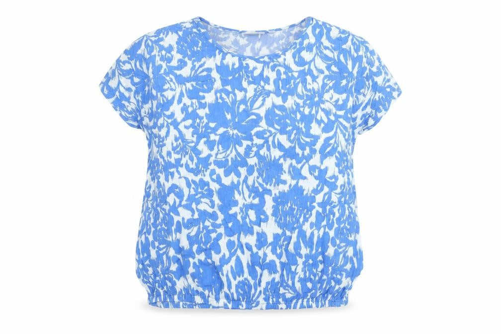 Kaffe Women Blue Floral Short Sleeve Tunic Blouse Size S