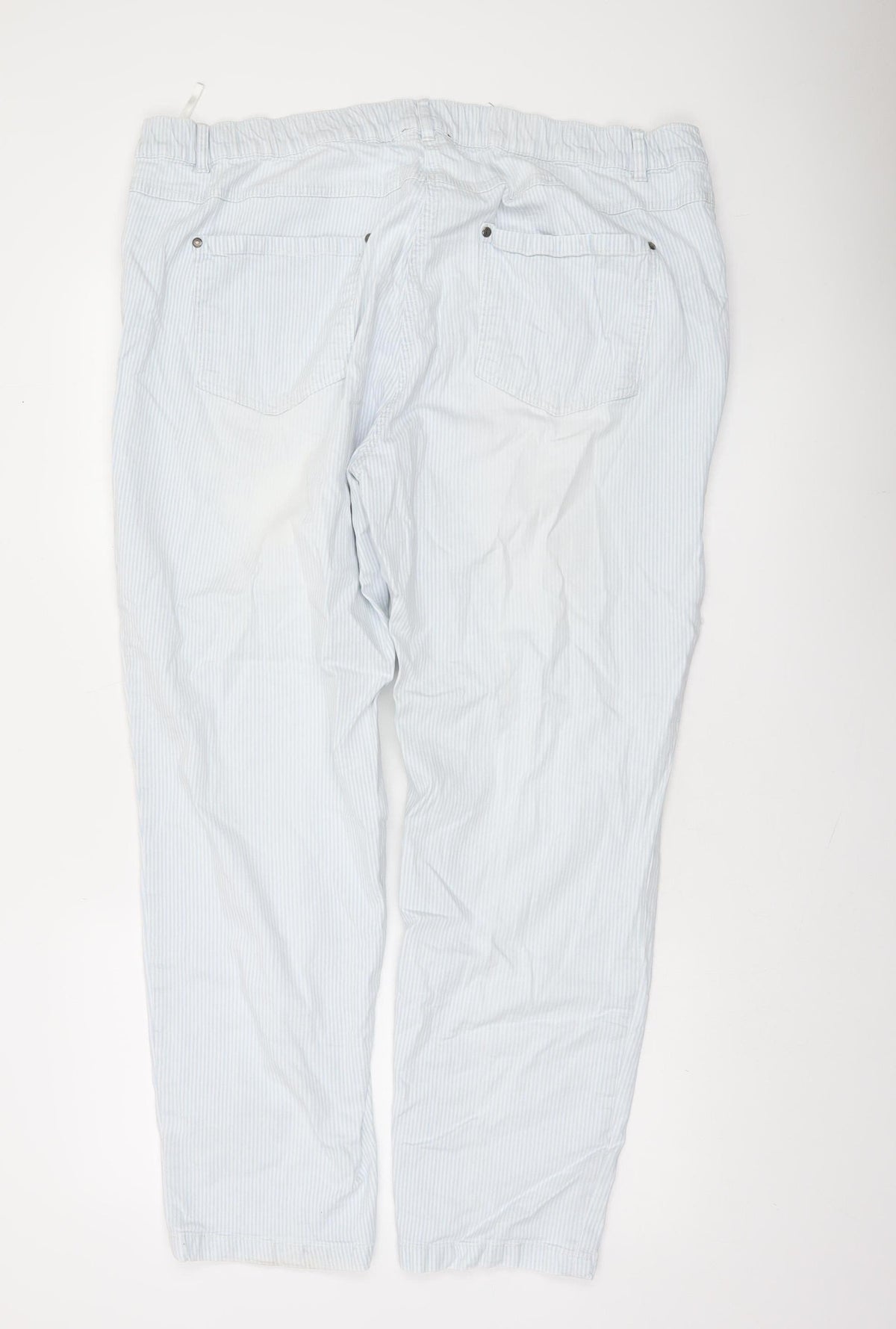 Ulla Popken Women Blue Striped Cotton Cargo Trousers Size 18
