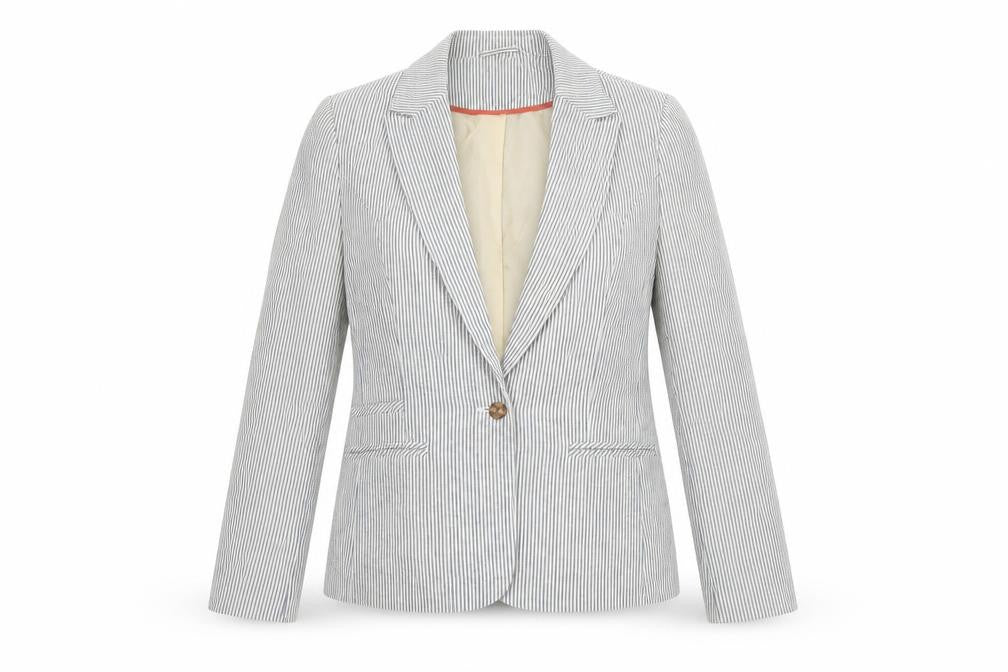 Love21 Women's Blue Striped Single-Breasted Blazer Size M