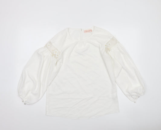 Traffic People Women’s Ivory Balloon Sleeve Embroidered Blouse XS