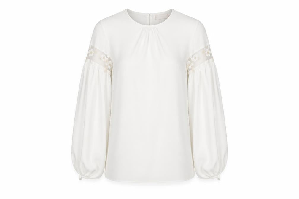 Traffic People Women’s Ivory Balloon Sleeve Embroidered Blouse XS