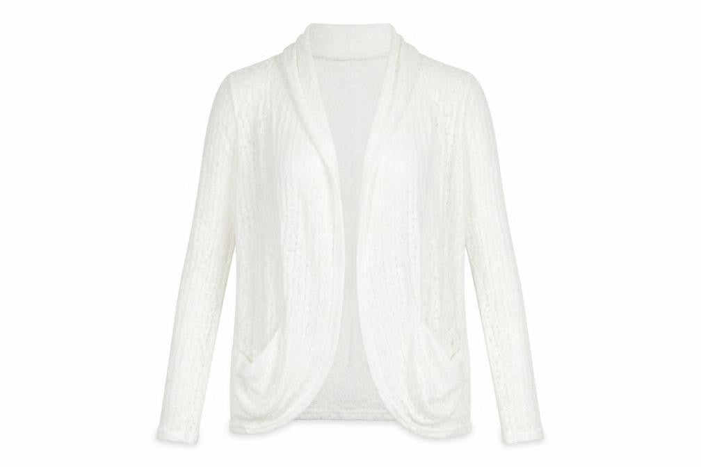 Oasis Women’s White Knit Open Jacket Size S Classic Style