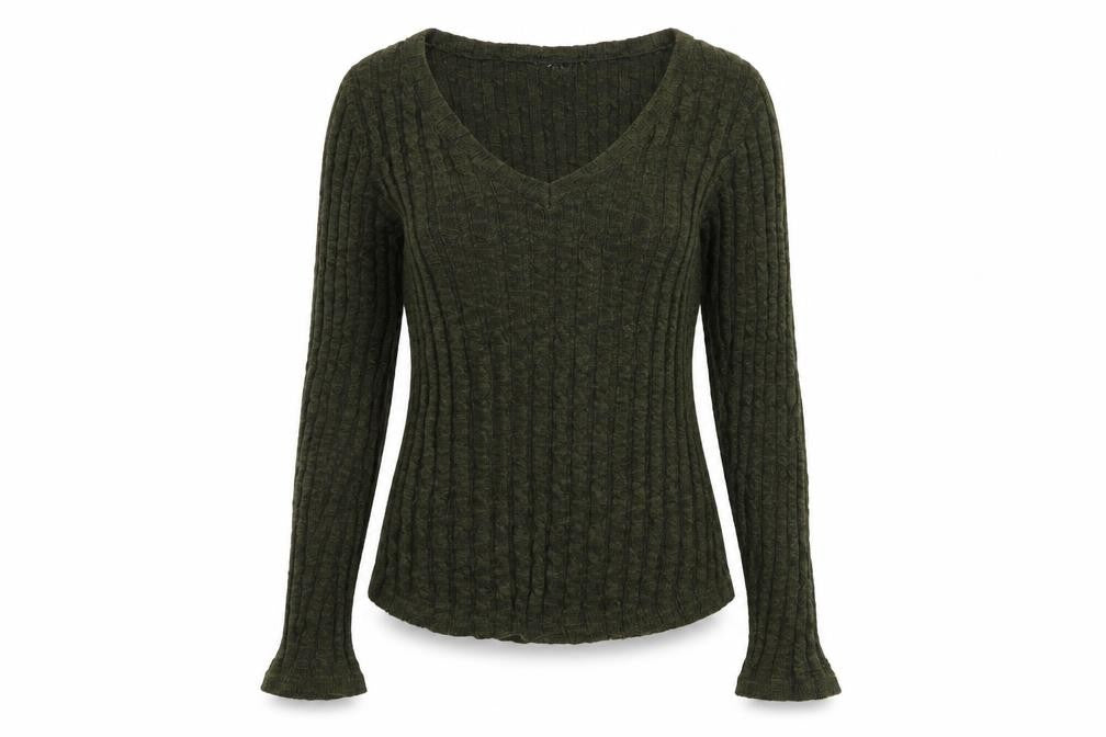 Firetrap Women's Green Wool Blend V-Neck Slim Fit Jumper Size 12