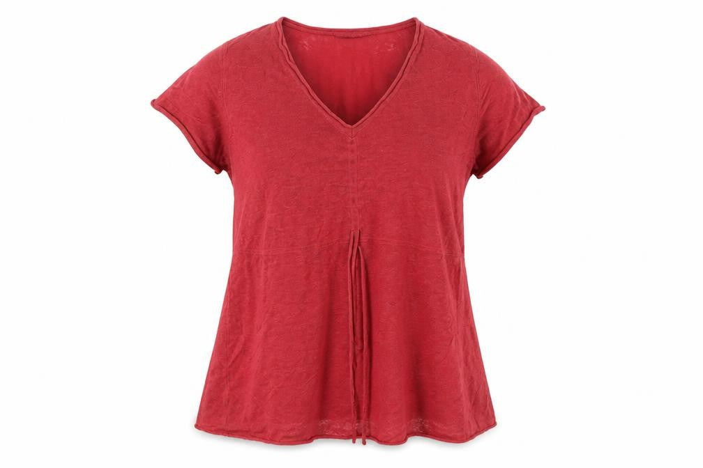 Wrap Womens Red Linen V-Neck Tunic Jumper Size 14