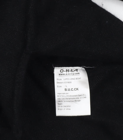Brand and care label for Only Women's Black Boat Neck 3/4 Sleeve jumper, size L