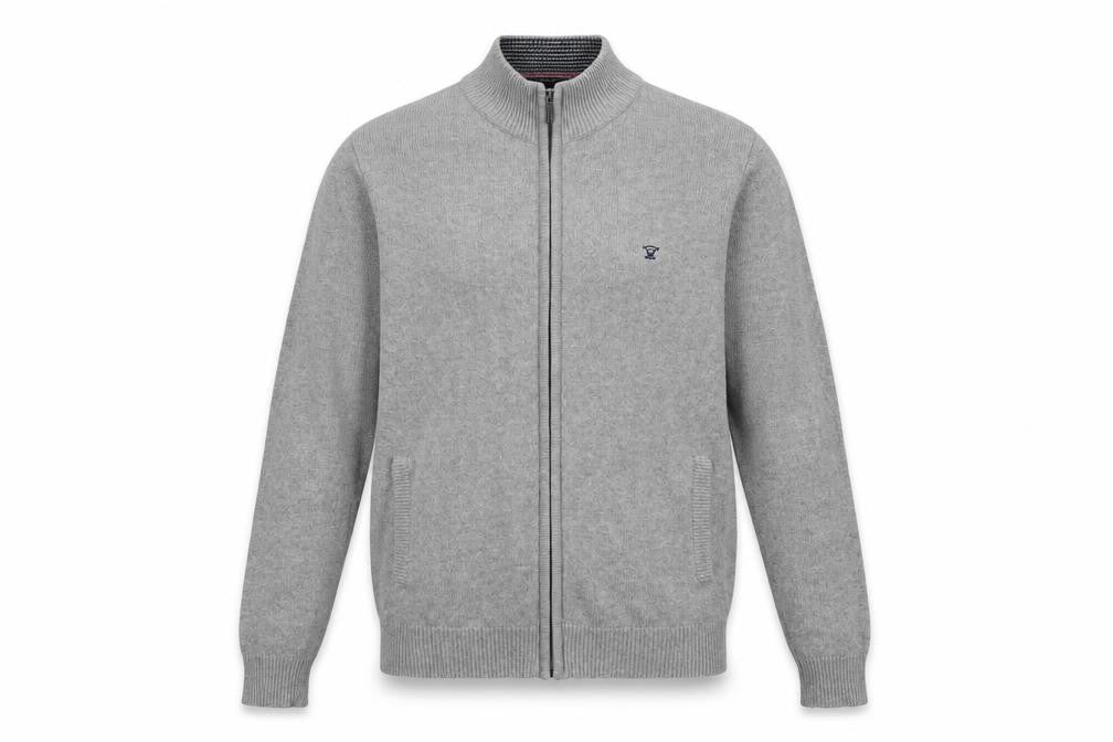 James Pringle Men’s Grey Cotton Full Zip Jumper M Regular Fit