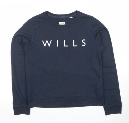 Jack Wills Womens Navy Blue Pullover Sweatshirt UK 12 WILLS Logo Cotton Blend