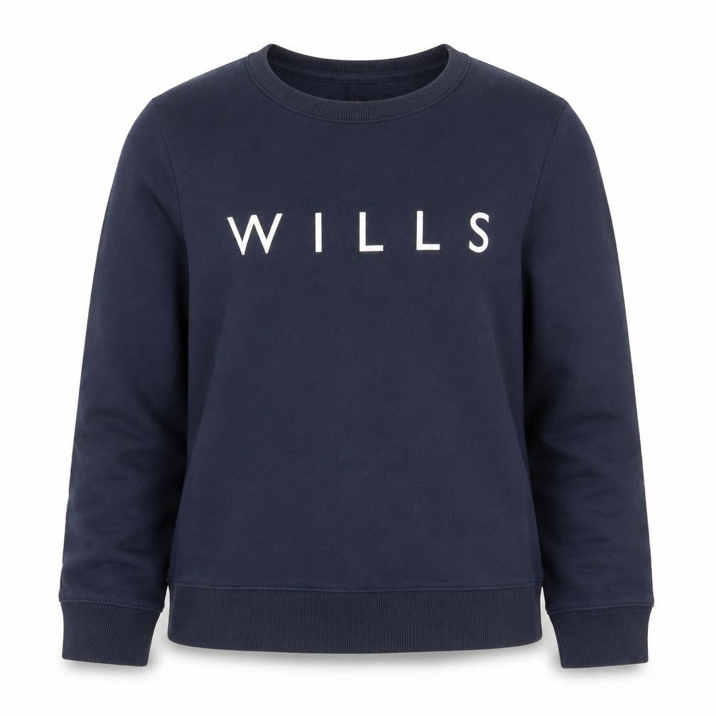 Jack Wills Womens Navy Blue Pullover Sweatshirt UK 12 WILLS Logo Cotton Blend