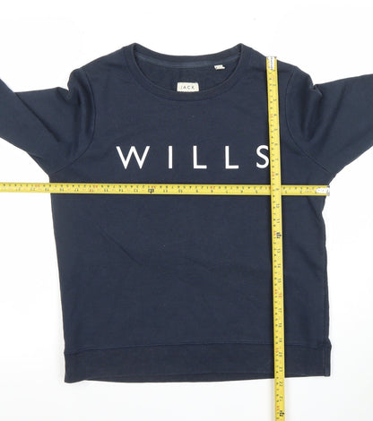 Jack Wills Womens Navy Blue Pullover Sweatshirt UK 12 WILLS Logo Cotton Blend