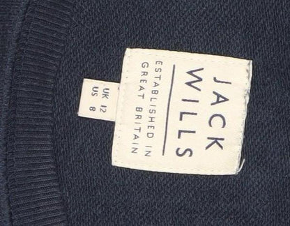 Jack Wills Womens Navy Blue Pullover Sweatshirt UK 12 WILLS Logo Cotton Blend