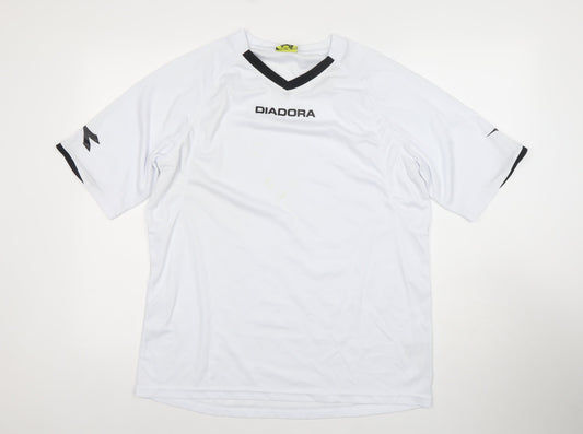 Diadora Men’s White V-Neck Sports Jersey T-Shirt Size L