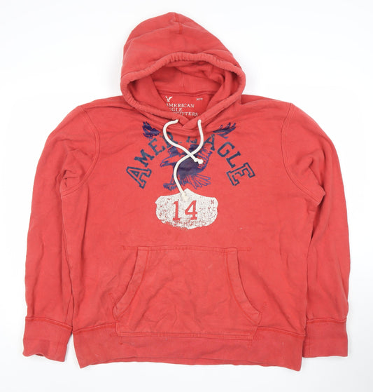 American Eagle Outfitters Men's Red Pullover Hoodie L Graphic Fleece