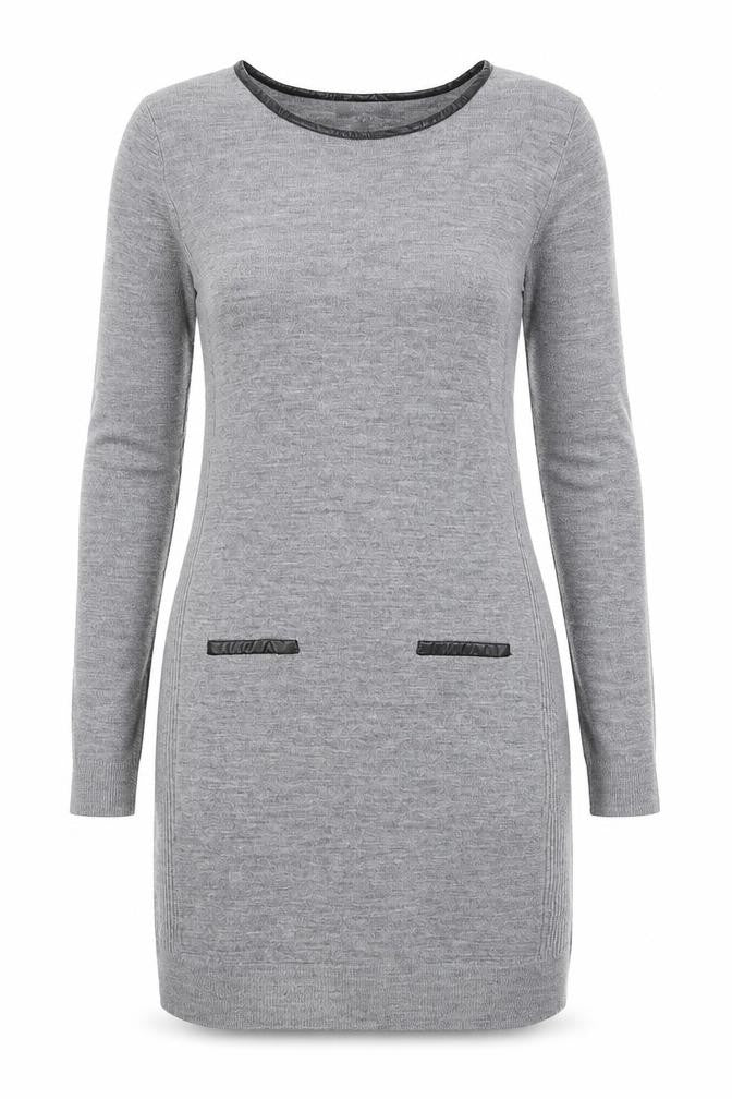 Mysty Women’s Grey Knit Jumper Dress M Long Sleeve Round Neck