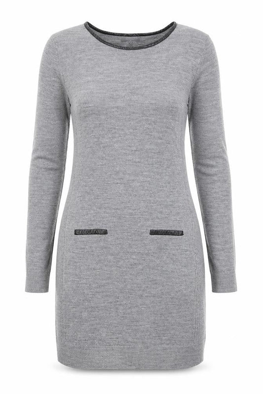 Mysty Women’s Grey Knit Jumper Dress M Long Sleeve Round Neck