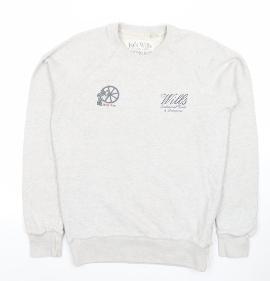 Jack Wills Mens Grey Small Pullover Sweatshirt Crew Neck Embroidered Logo