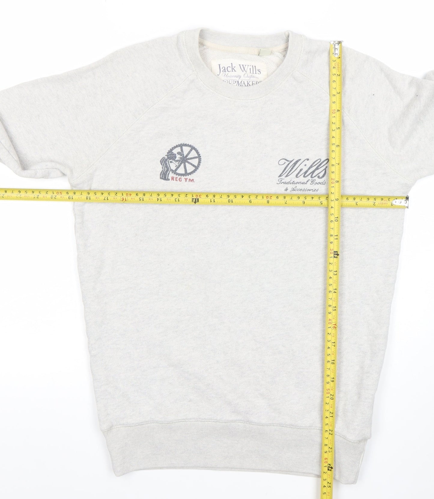 Jack Wills Mens Grey Small Pullover Sweatshirt Crew Neck Embroidered Logo