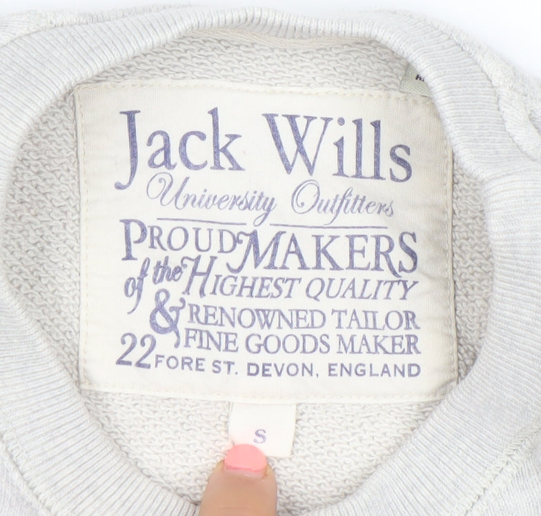 Jack Wills Mens Grey Small Pullover Sweatshirt Crew Neck Embroidered Logo