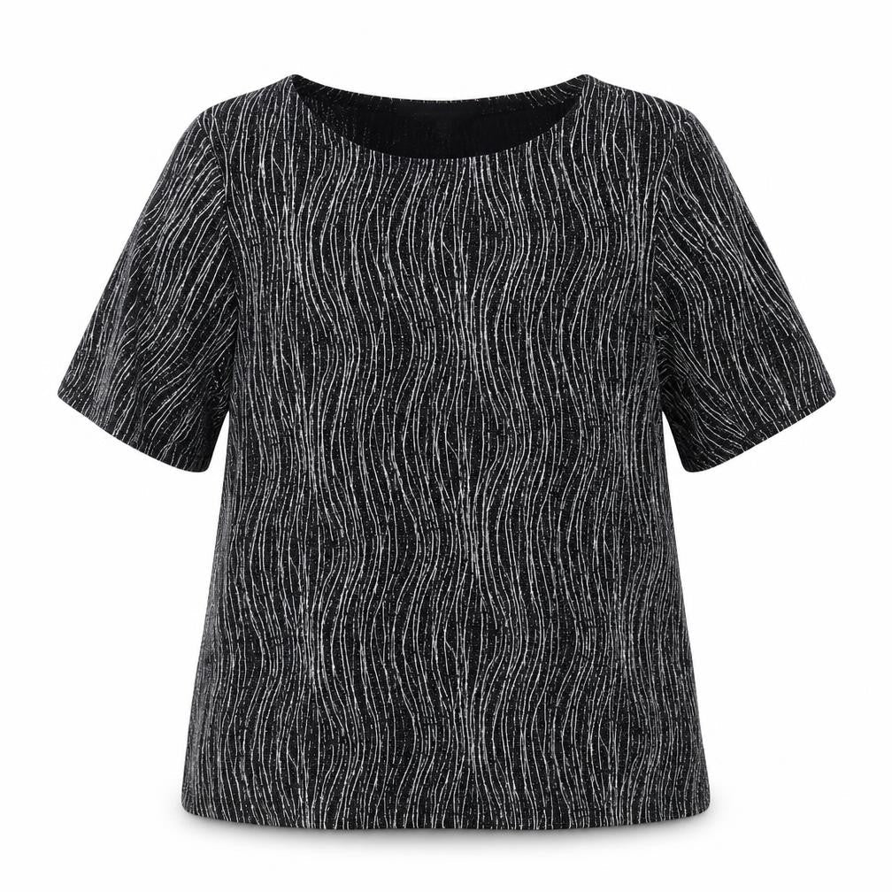 MCollection Women's Black Glitter Stripe Short Sleeve Top Size M