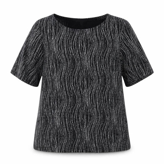 MCollection Women's Black Glitter Stripe Short Sleeve Top Size M
