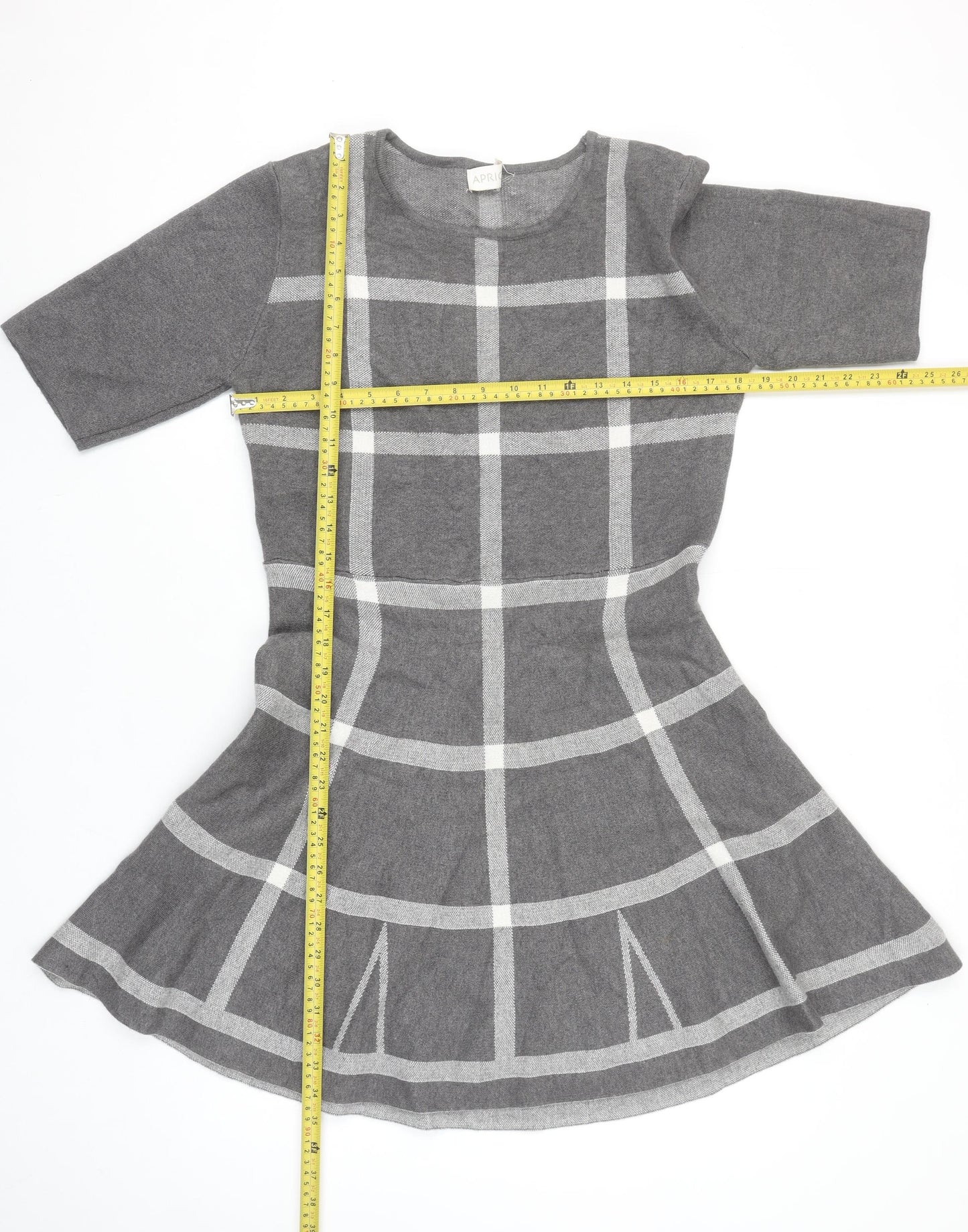 Apricot Women Grey Check Fit & Flare Knit Dress Size 16