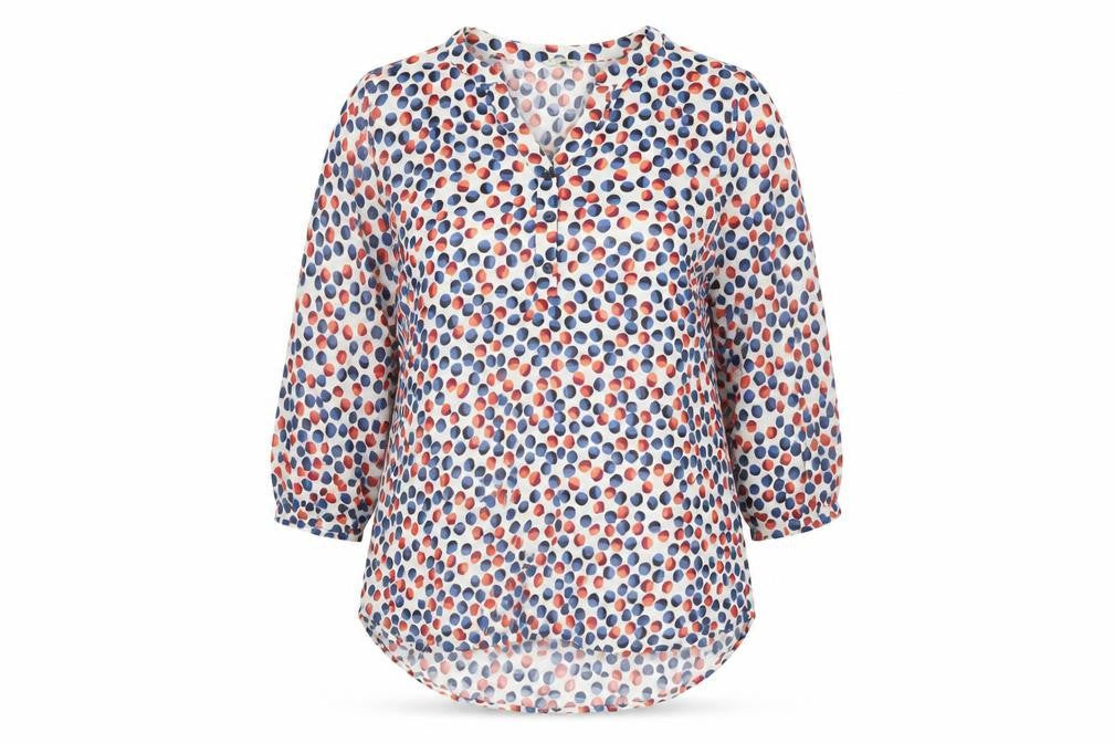 Christy Womens Multicoloured Polka Dot Blouse Size 14 V-Neck 3/4 Sleeve Cotton Tunic