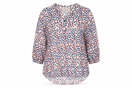 Christy Womens Multicoloured Polka Dot Blouse Size 14 V-Neck 3/4 Sleeve Cotton Tunic