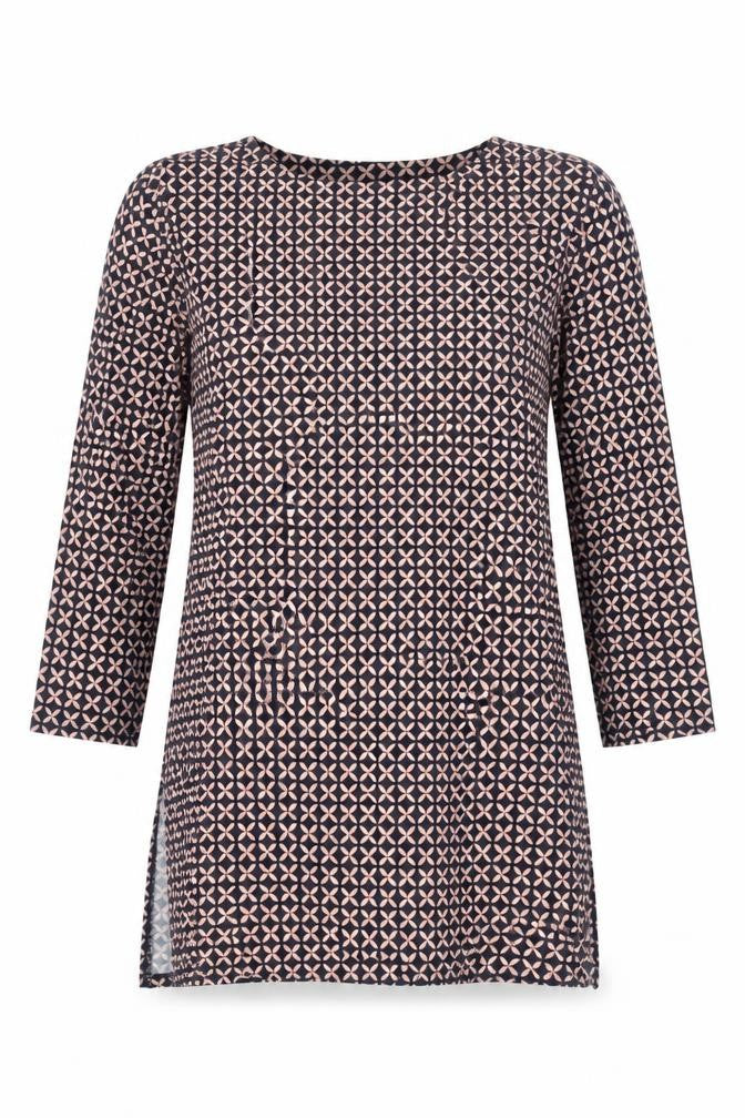 Principles Women’s Blue Geometric 3/4 Sleeve Tunic Blouse Size 10
