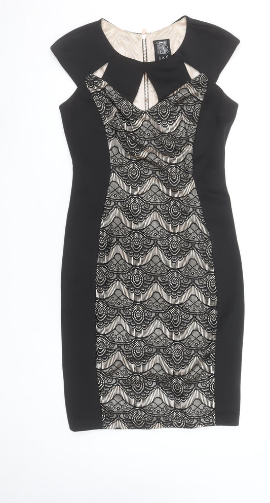 JAX Women’s Black Lace Overlay Sheath Dress Size 12 Elegant Partywear