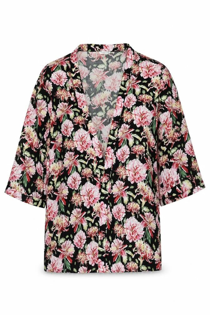 Jacqueline de Yong Women's Multicoloured Floral V-Neck Kimono Blouse Medium