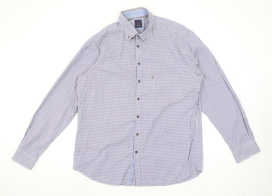 André Jeanswear Men's Blue Check Long Sleeve Button-Up Shirt L