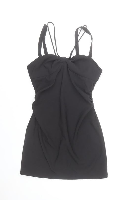 Zara Women Black Size 12 Bodycon Short Dress Sweetheart Neck