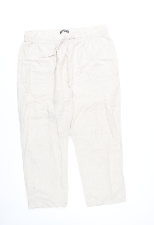 Dunnes Women’s Beige Linen Blend Cargo Trousers L Lightweight Summer Style
