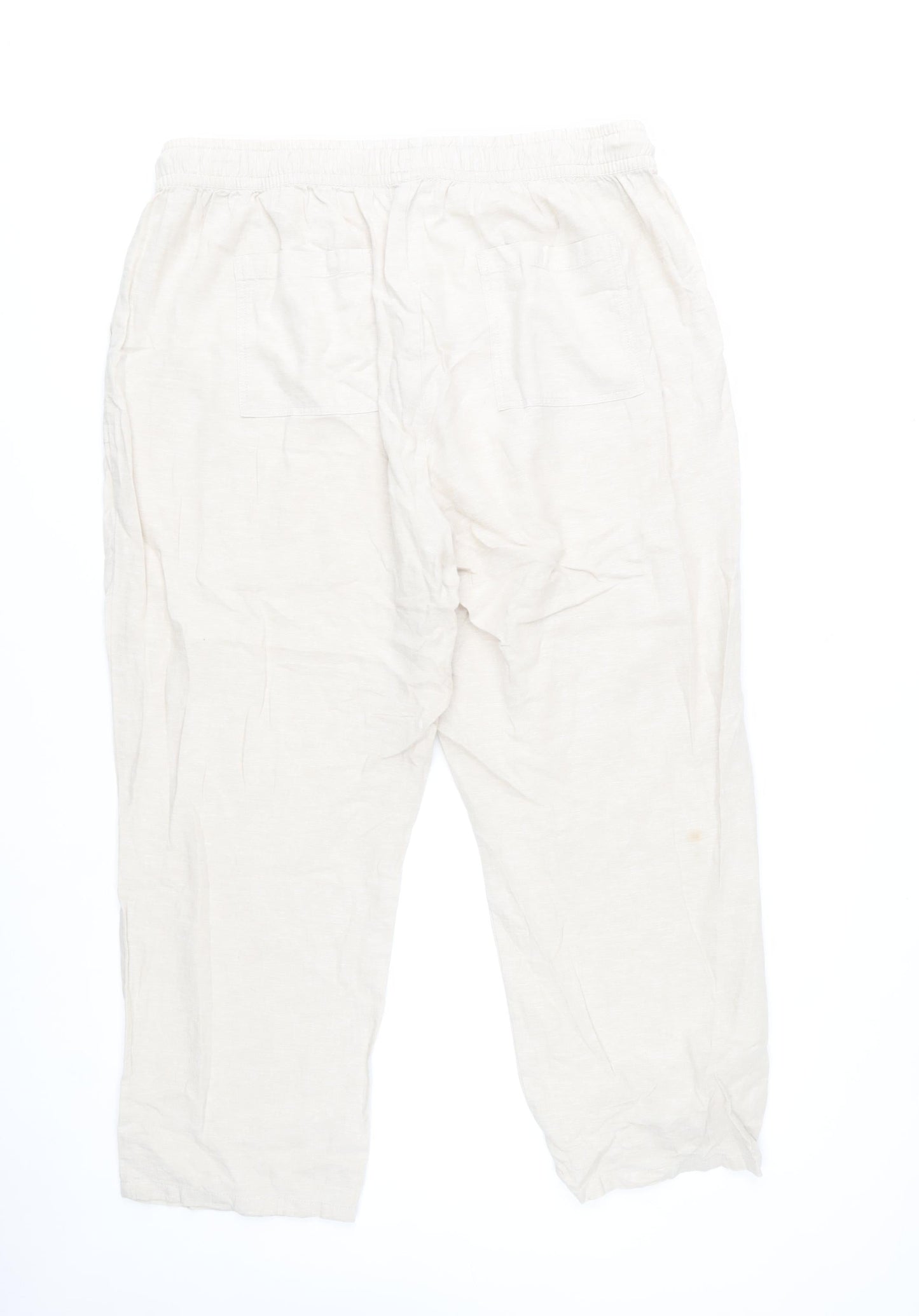 Dunnes Women’s Beige Linen Blend Cargo Trousers L Lightweight Summer Style