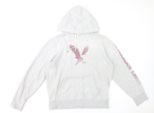 American Eagle Men’s Grey Pullover Hoodie M Graphic Print
