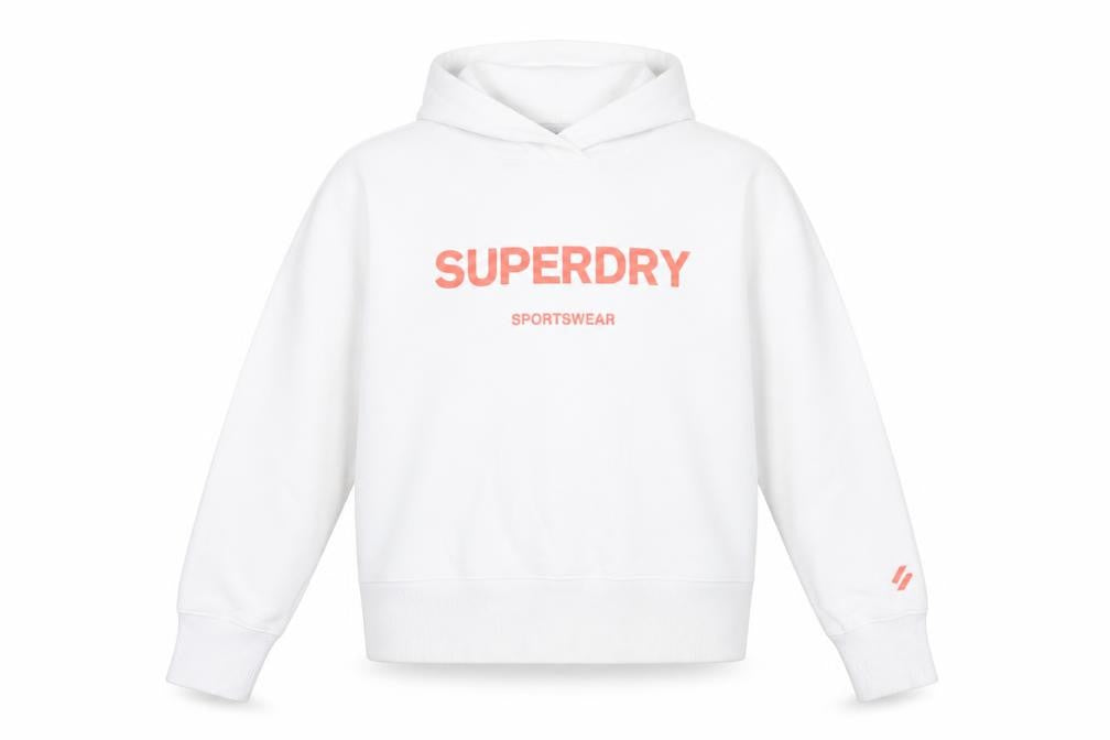 Superdry Womens White Hoodie UK 10 Pullover Sportswear Logo Cotton
