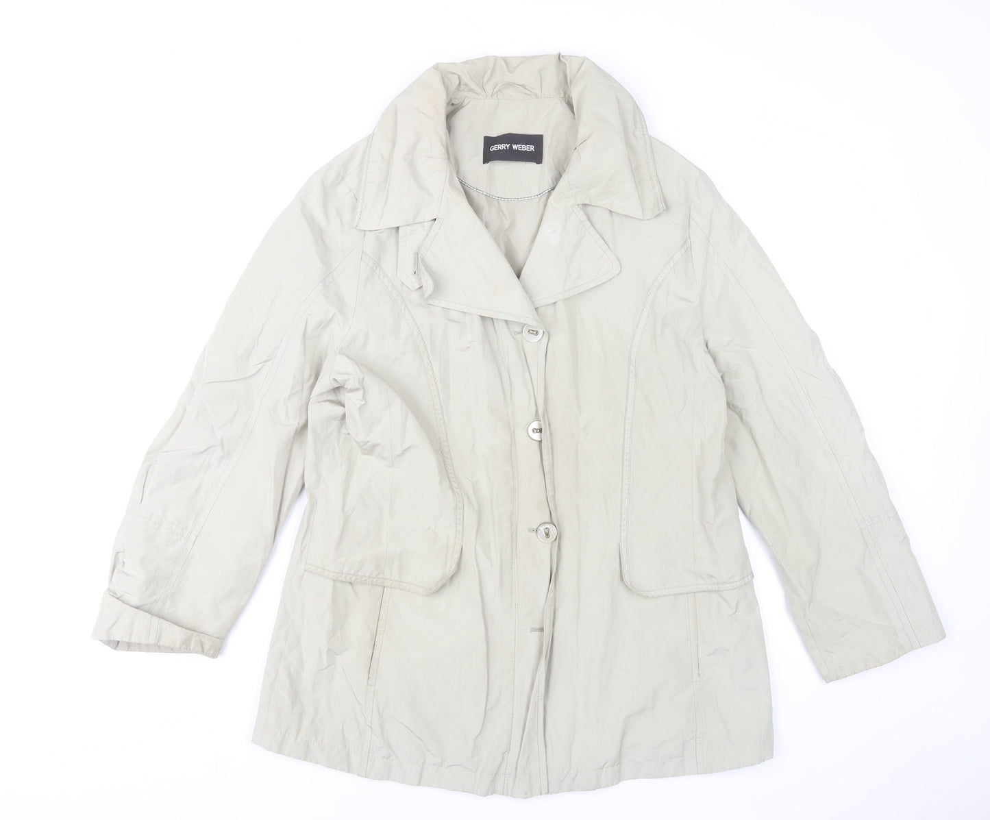 Gerry Weber Women Beige Cotton Blend Mid-Length Overcoat Size 16