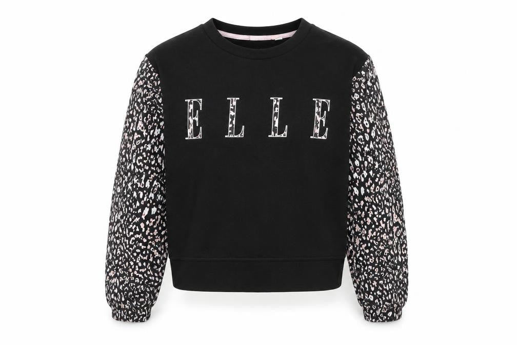 ELLE Junior Girls Black Animal Print Sleeve Sweatshirt 12-13 Years
