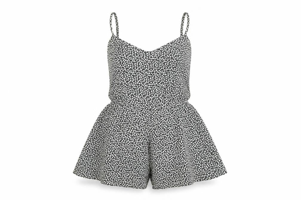 Zara Women Black Floral Playsuit XS Viscose Strappy Summer Romper