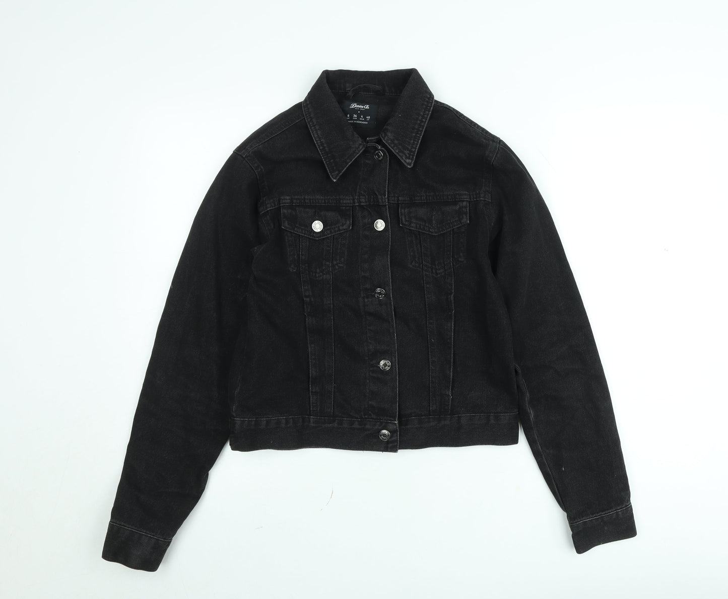 Denim Co. Womens Black Denim Cropped Jacket Size 8 Regular