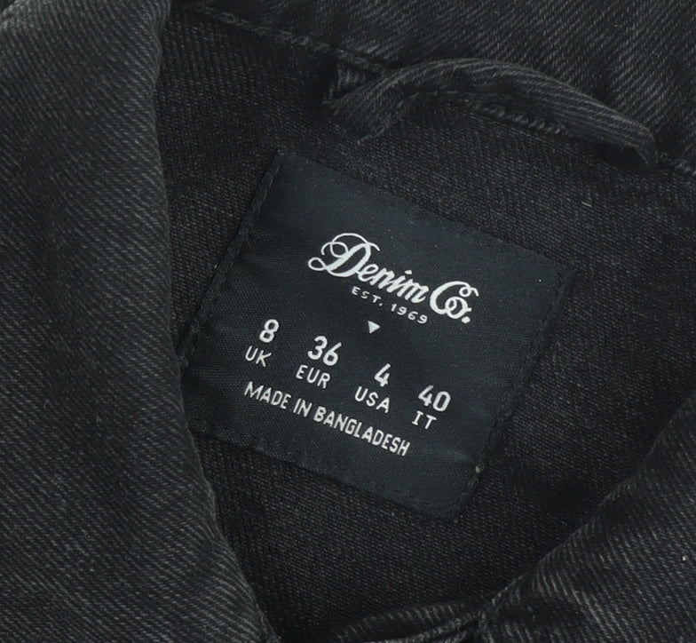 Denim Co. Womens Black Denim Cropped Jacket Size 8 Regular