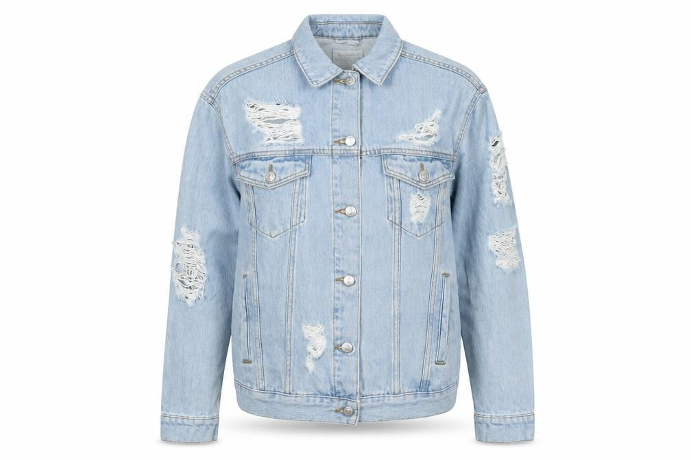 Topshop Women's Blue Distressed Denim Jacket Size 10