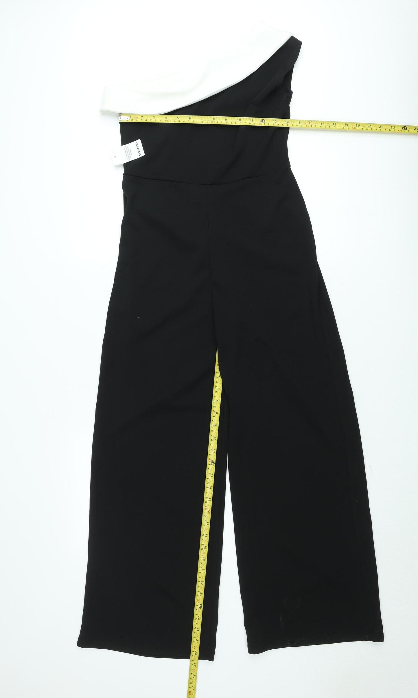 Boohoo Women Black & White One Shoulder Jumpsuit UK 14 Wide Leg