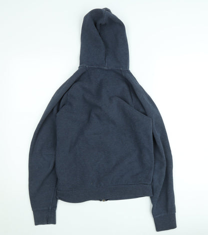Close-up detail of French Connection Men's Blue Hooded Zip-Up Jacket, size M