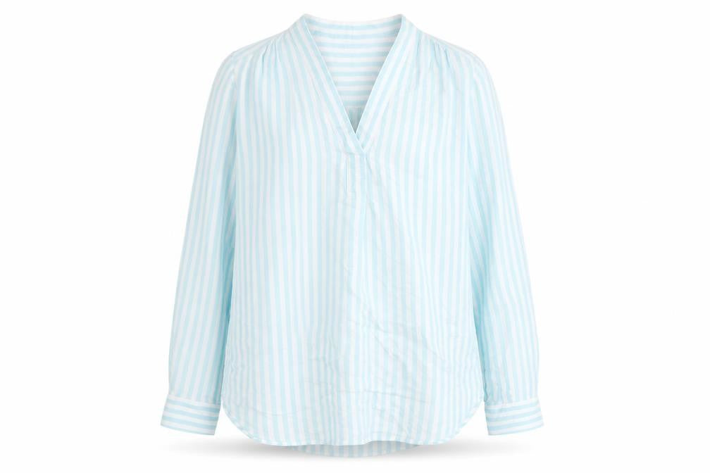 Gap Women Blue Striped Cotton Tunic Blouse Long Sleeve Size S
