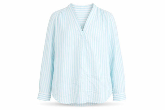 Gap Women Blue Striped Cotton Tunic Blouse Long Sleeve Size S