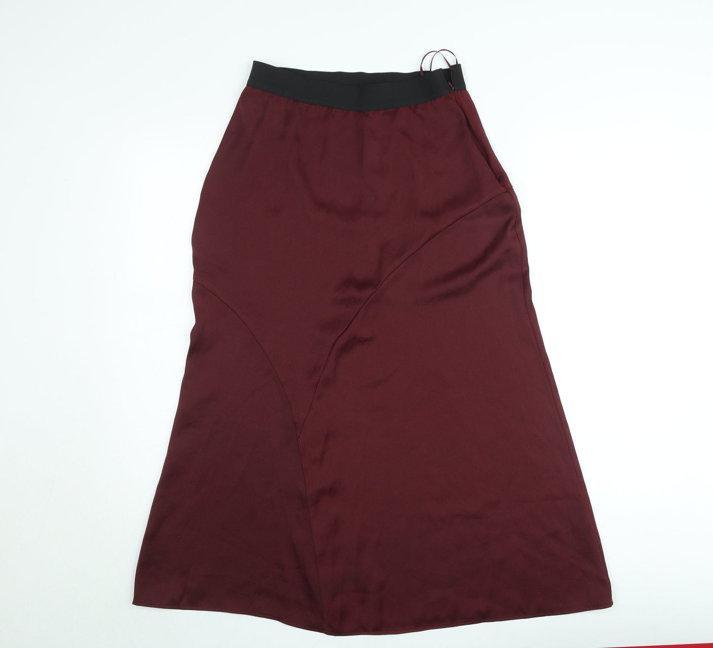 Gallery Womens Burgundy Satin A-Line Midi Skirt Size S