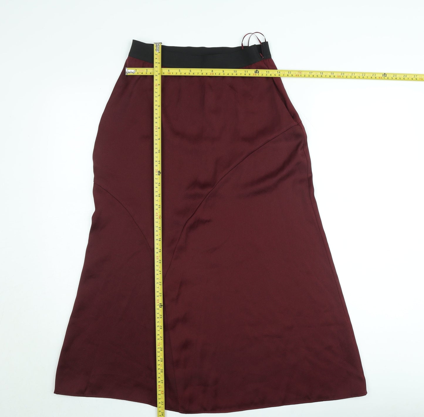 Gallery Womens Burgundy Satin A-Line Midi Skirt Size S